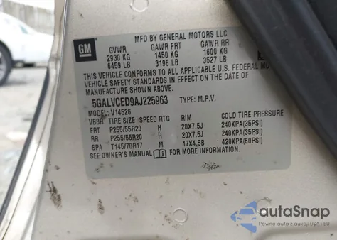 2010 Buick Enclave 2Xl from USA, damaged, VIN 5GALVCED9AJ225963